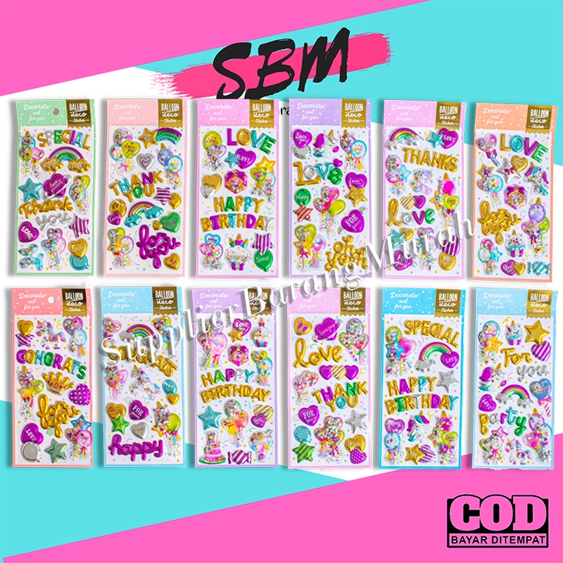 Stiker Ultah 3D Pesta Balon Birthday Love SP0006