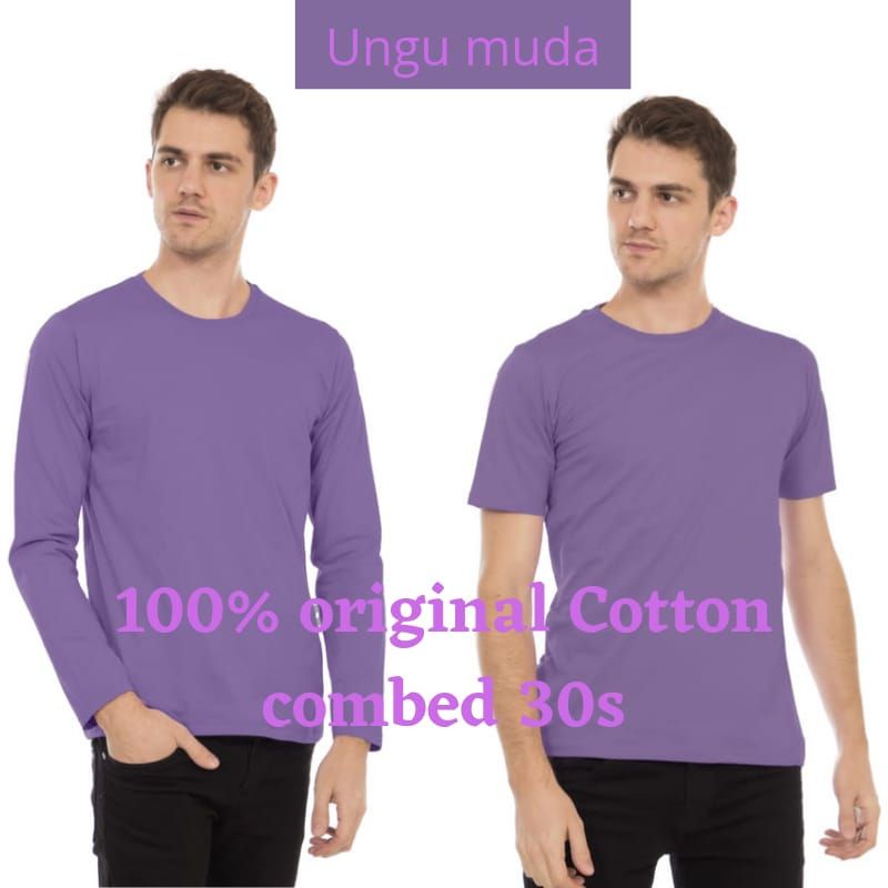 KAOS POLOS LILAC COTTON COMBED 30S, KAOS POLOS LENGAN PANJANG PRIA ATASAN OVERSIZE BIG SIZE KAOS PAN