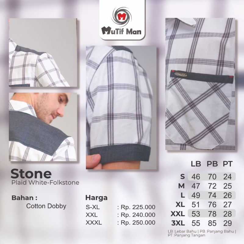 KEMEJA MUTIF MAN STONE PLAID WHITE - FOLKSTONE LENGAN PENDEK DAN LENGAN PANJANG