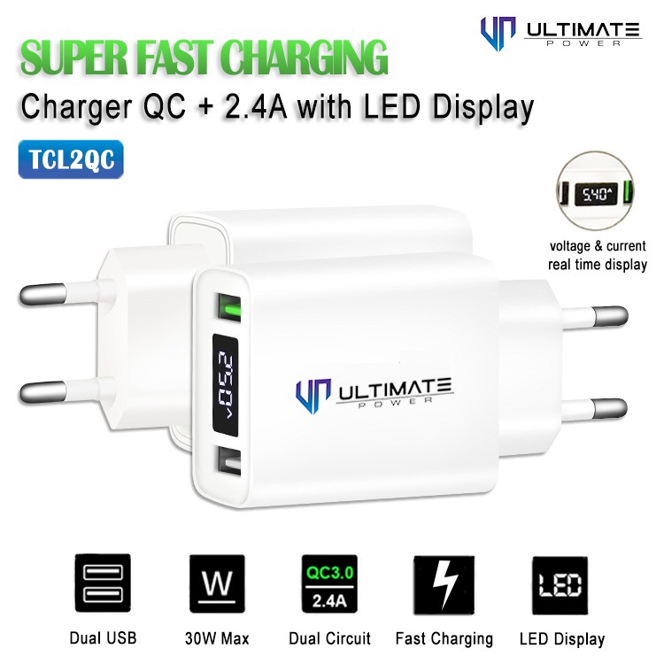 Batok Super Fast Charging 30W Charger QC + 2.4A with LED Display Ultimate Power  Original