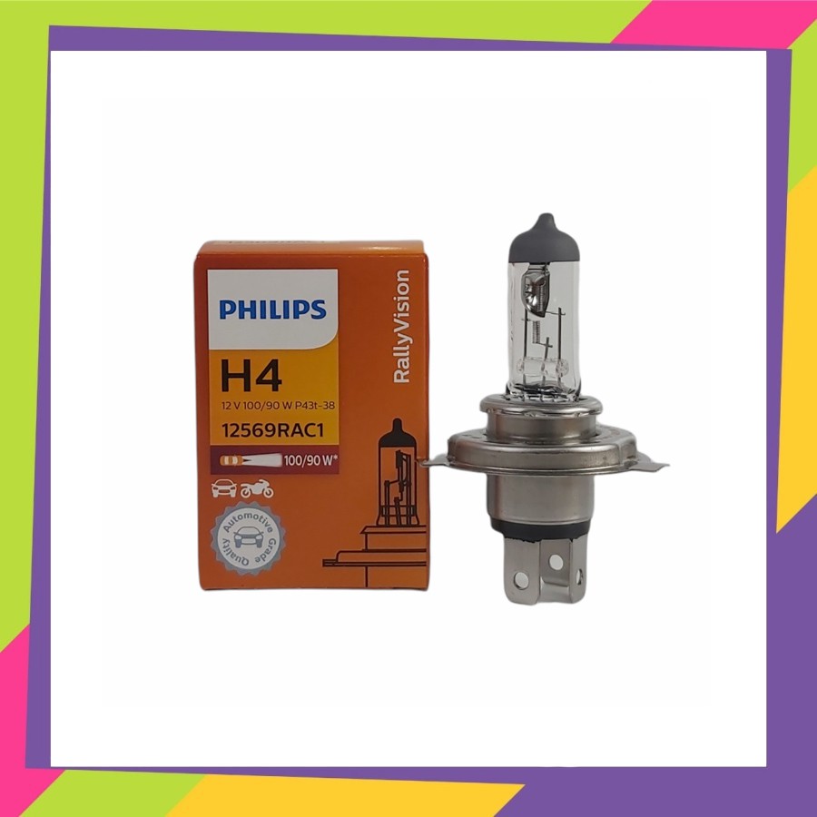 Lampu Halogen H4 PHILIPS ORIGINAL 100% (100/90W 12V) Lampu Utama Mobil Rally Vision Universal Tahan Lama