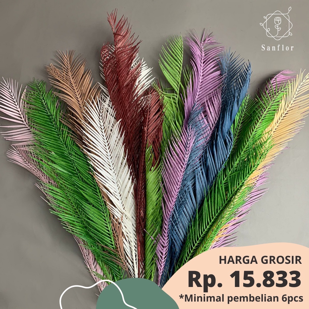 DAUN SIKAS ARTIFICIAL/PALEM PALSU 5 CABANG BAHAN PLASTIK DEKORASI PERNIKAHAN