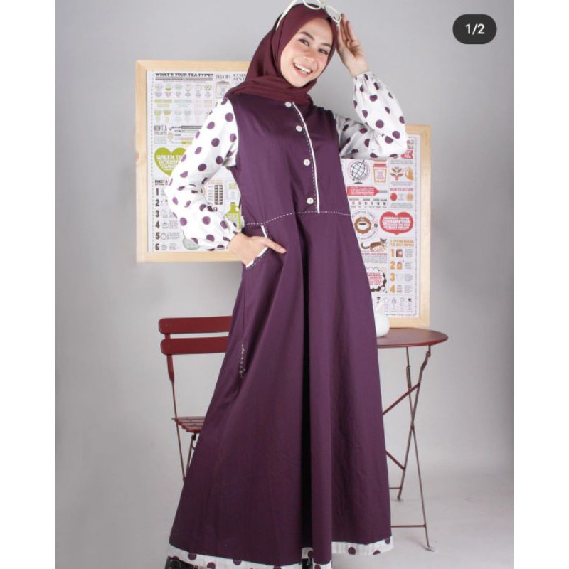 DANNIS Abaya Polkadot Ungu