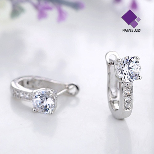 Anting Stud Berlian Imitasi Lapis Perak Warna Putih Untuk Wanita