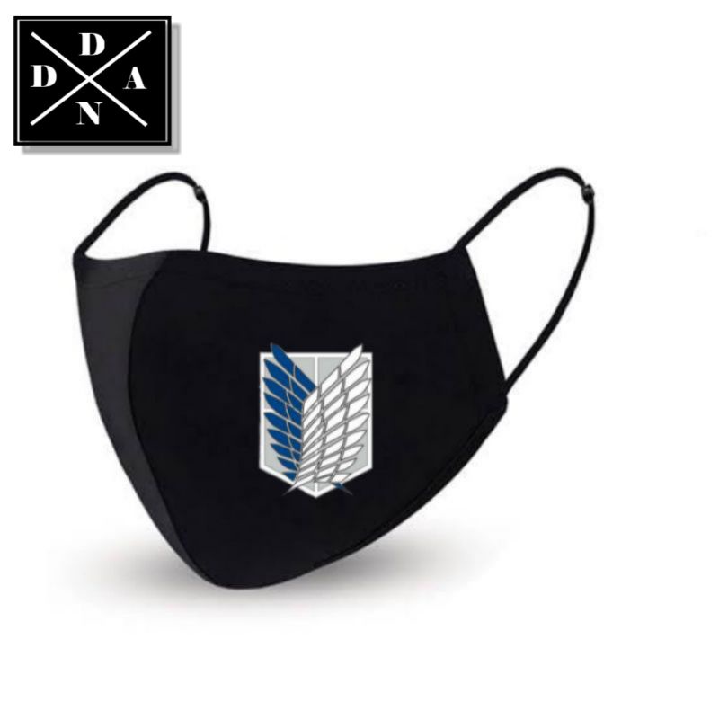 Masker ANIME Attack On Titan AOT Hitam 3 LAPIS - 3 Ply Earloop Headloop Scuba KN95 Anak Dewasa