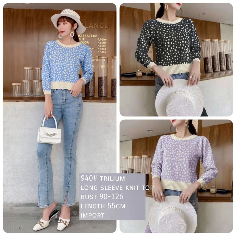 MDLV ~ 940 TRILIUM KNIT TOP LENGAN PANJANG // ATASAN RAJUT LENGAN PANJANG // FASHION IMPORT WANITA