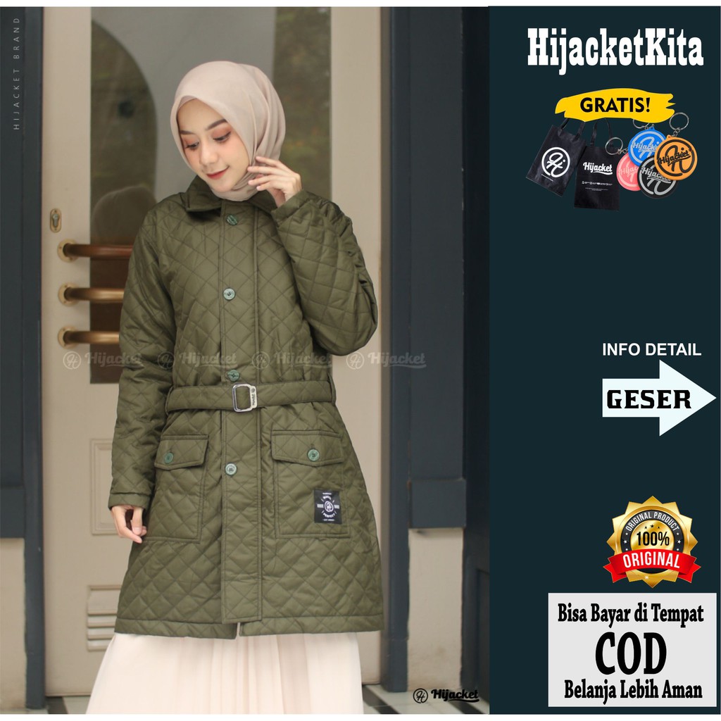Jaket Panjang Wanita Muslimah Jaket Parasut Warna Green Hijau Coat Jaket Hijaber