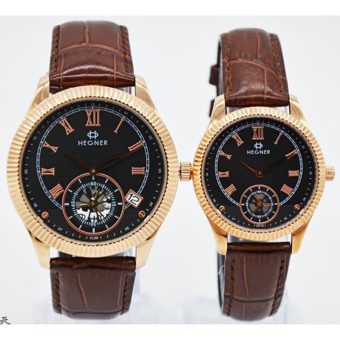 Jam Tangan Couple Original Hegner 5046 Black Rose Gold