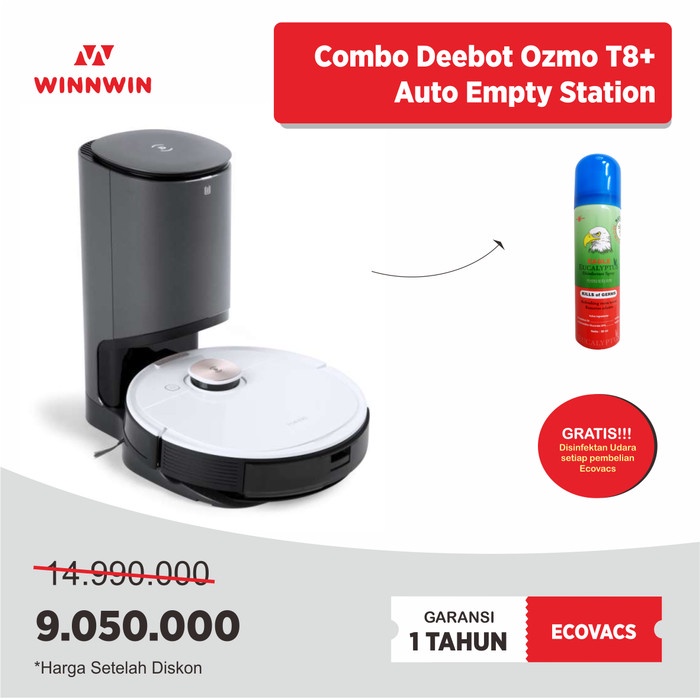 COMBO ECOVACS DEEBOT OZMO T8 + AUTO EMPTY STATION ROBOT VACUUM CLEANER