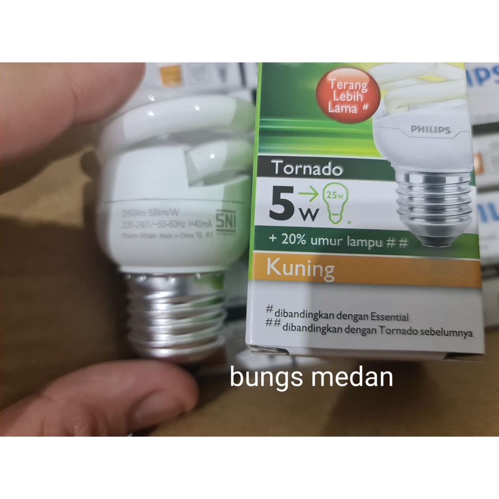 LAMPU SPIRAL TORNADO PHILIPS 5W 5WATT 5 W 5 WATT KUNING WW BOHLAM