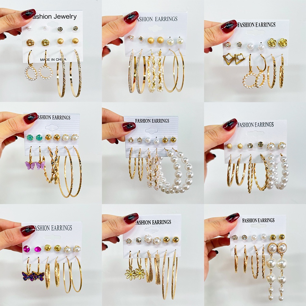 Set Anting Tusuk + Kalung Desain Kupu-Kupu Geometri Hias Mutiara Imitasi Untuk Wanita