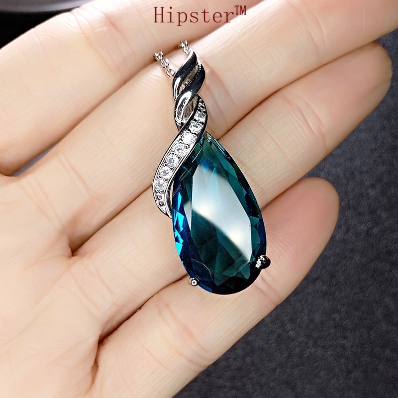 Personality Affordable Luxury Fashion Pear-Shaped Sapphire Pendant Necklace