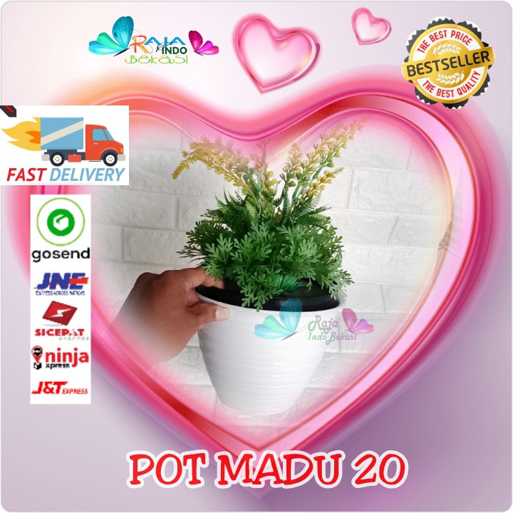 Pot TAWON Madu 20 Putih ukuran 18cm - Super Tawon 18 21 Mirip Pot Tawon 18 Cm - Pot Bunga 18CM Plastik - Bukan Pot Hitam Lebah 20