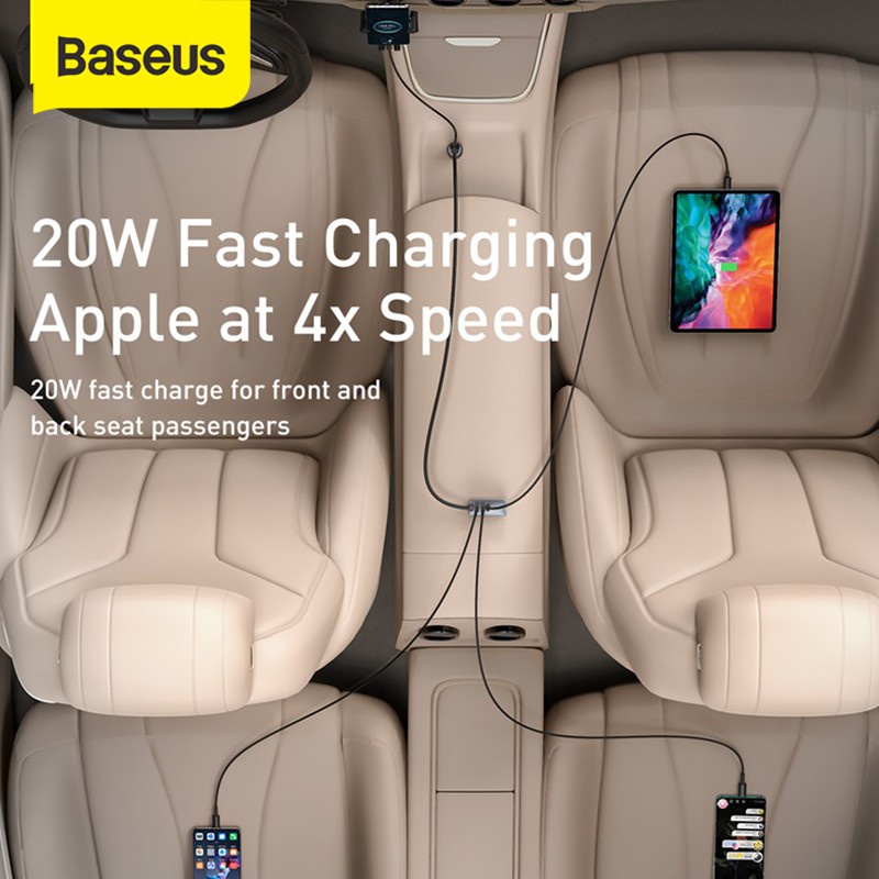 Baseus Car Charger Mobil 120W 4 Ports Type-C USB Fast Charging Adapter