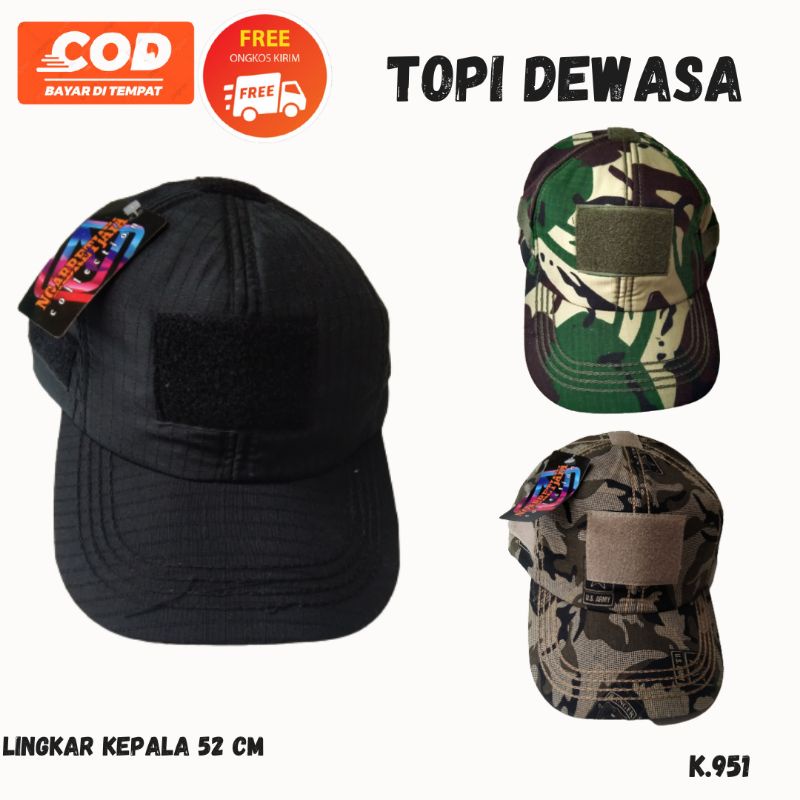 Topi Loreng Dewasa / Topi Pet TNI Loreng / Topi Pria / Topi Tactical Velcro Army / Topi Loreng Dewas