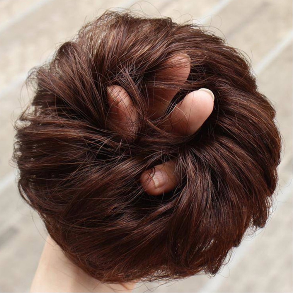 Mxbeauty Wig / Rambut Palsu Wanita Model Bun Keriting Messy Warna Hitam / Coklat Bahan Sintetis