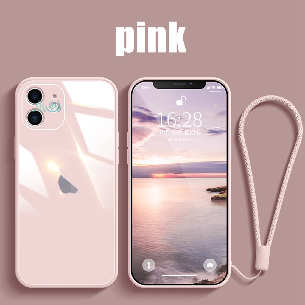 【Free Lanyard】Macaron case For iPhone 13 Pro MAX 11 12 Pro MAX XS MAX XR X  7+ 8 Plus SE 2020 Tempered Glass Case Square Silicone back cover