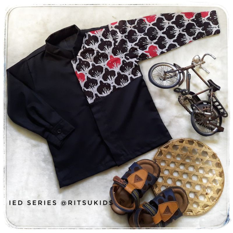 kemko kemeja batik anak / batik kemko bayi / baju kemko balita hitam maroon