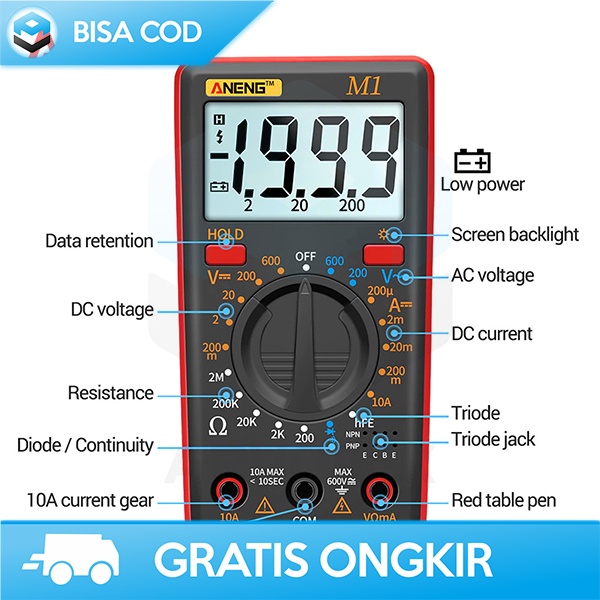 DIGITAL MULTIMETER VOLT TESTER ANENG AC/DC DATA RETENSI LOW POWER M1