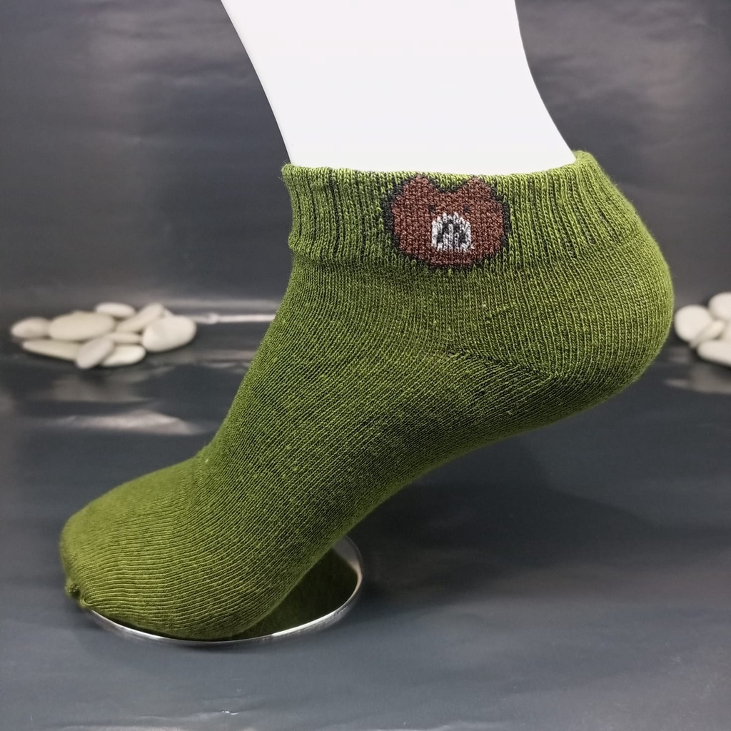 ⭐𝐈𝐇𝐒 𝟎𝟔𝟑⭐️Kaos Kaki Pria Wanita Motif Beruang Kaos Kaki Semata Ankle Socks-10 Hijau