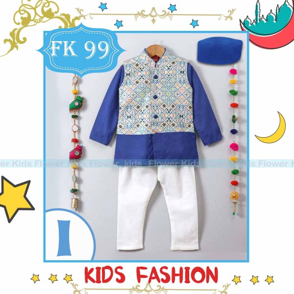 FK99 i Baju Koko India Rompi Batik Celana Biru Peci Kopiah Anak Kostum Muslim