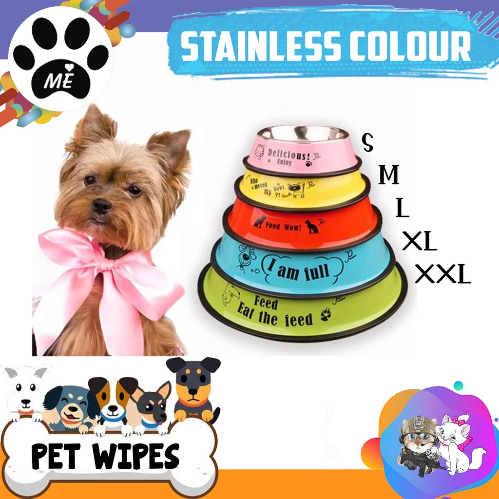 Tempat Makan Anjing Kucing STAINLESS STEEL COLOUR