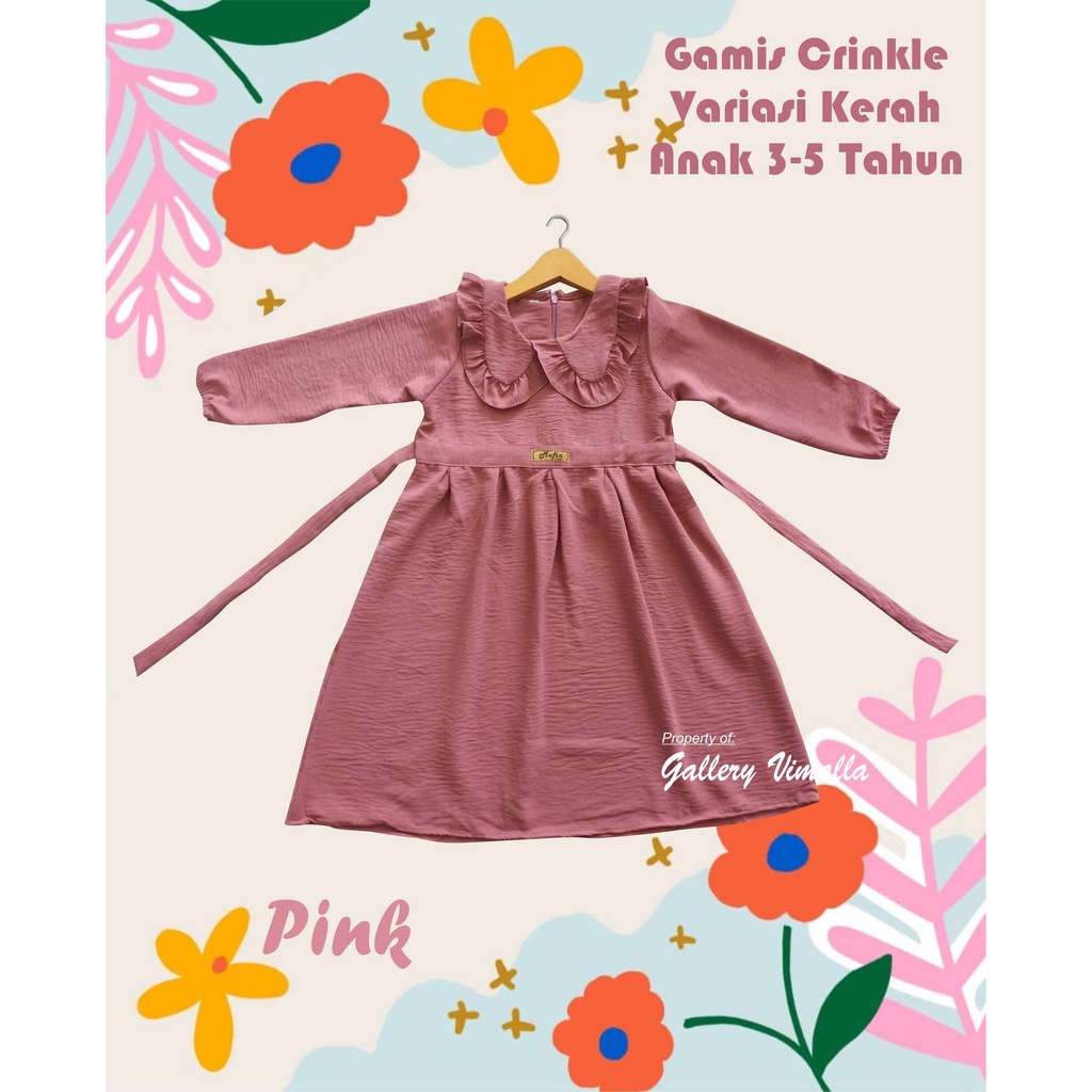 Gamis Midi Crinkle Variasi Kerah Anak Perempuan 3-5 Tahun