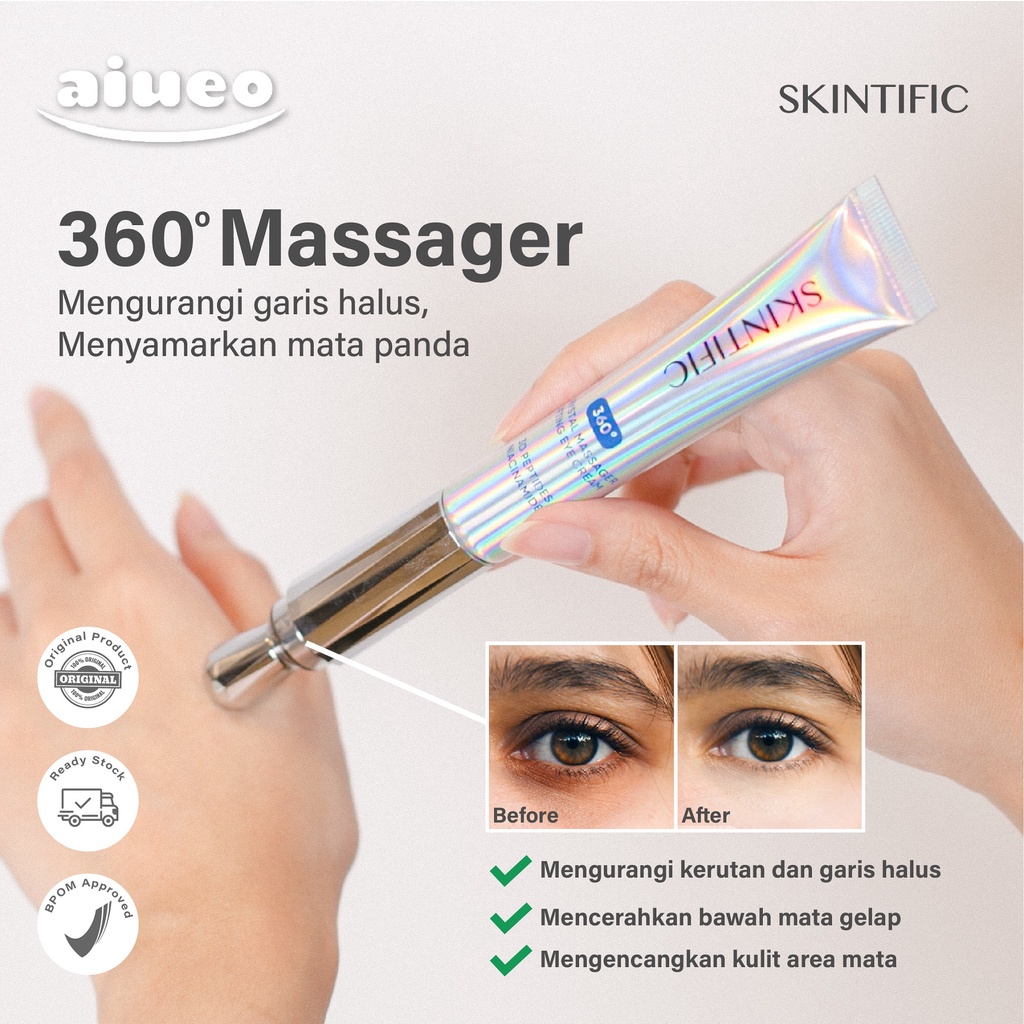 [FLASH SALE] - SKINTIFIC 360 Crystal Massager Lifting Eye Cream Eye Gel Serum to Mengurangi Garis Halus Dan Kantong Mata with Niacinamide and Caffeine Krim Mata