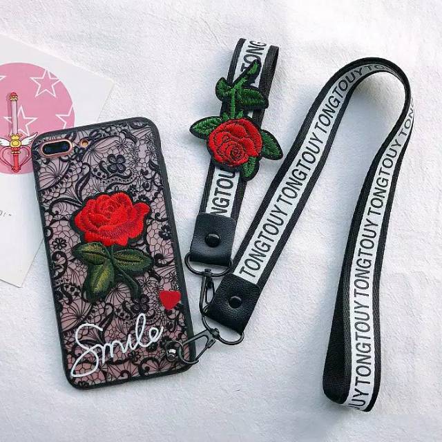 Case renda bunga smile + tali Vivo Y19 V11 V11i 1806 V11 pro 1804 Y91C Y1S 1820  lanyard lace mawar