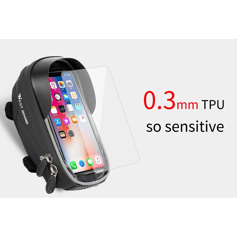 Tas Sepeda atau motor holder HP Waterproof Smartphone 6.5 Inch anti air waterproof setang stang WEST BIKING Waterproof Bike Bag Frame High Sensitive Touch Screen 6.0inch Phone Case Cycling Bag Front Top Tube MTB Bicycle Bags