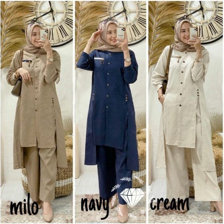 Baju Setelan Wanita Dewasa Kekinian Terbaru 2021 Stelan Tunik Muslim Murah Terbaru jumbo ld 110 XL
