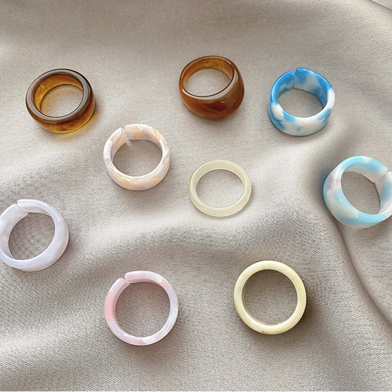 5pcs / Set Cincin Bahan Resin Akrilik Warna-Warni Gaya Korea Untuk Wanita