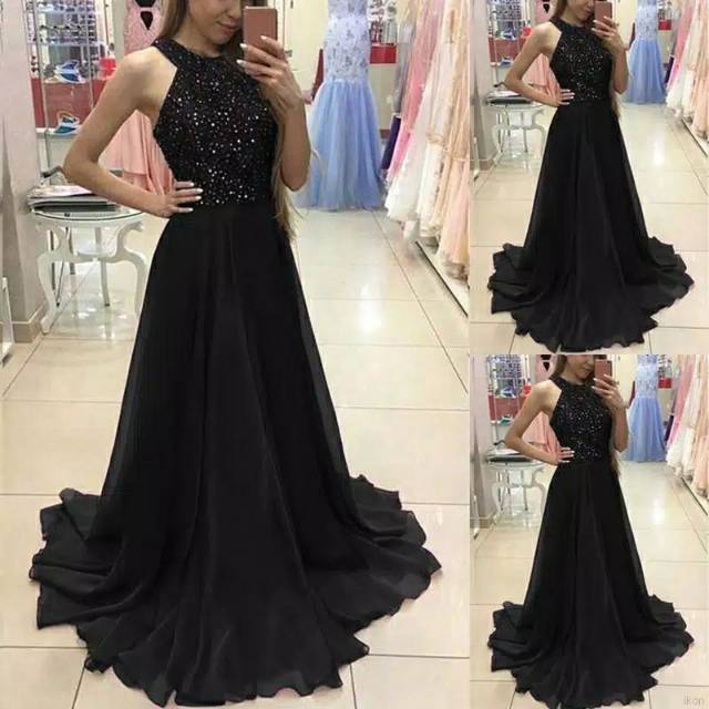 PO Gaun Pesta Panjang Dress Panjang Sequin Organza Gaun Pengantin Bridesmaid