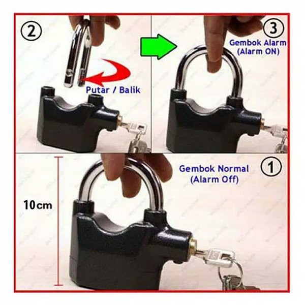 ORIGINAL Gembok Alarm Anti Maling Anti Pencuri Ring Panjang Pengaman Motor Alarm Suara Bunyi