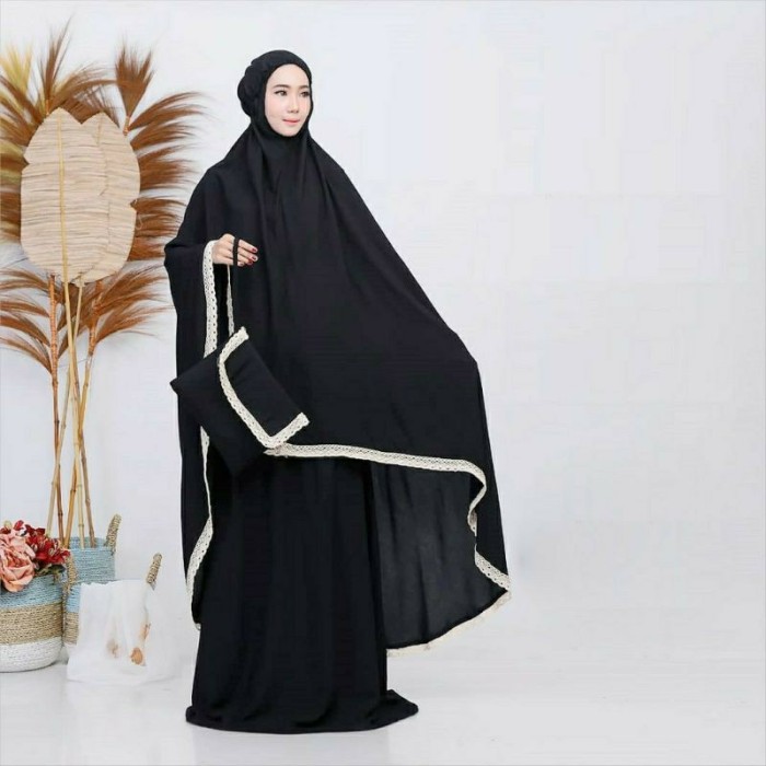 TERLARIS MUKENA TREVELING // MUKENA DEWASA RAYON RENDA - HITAM