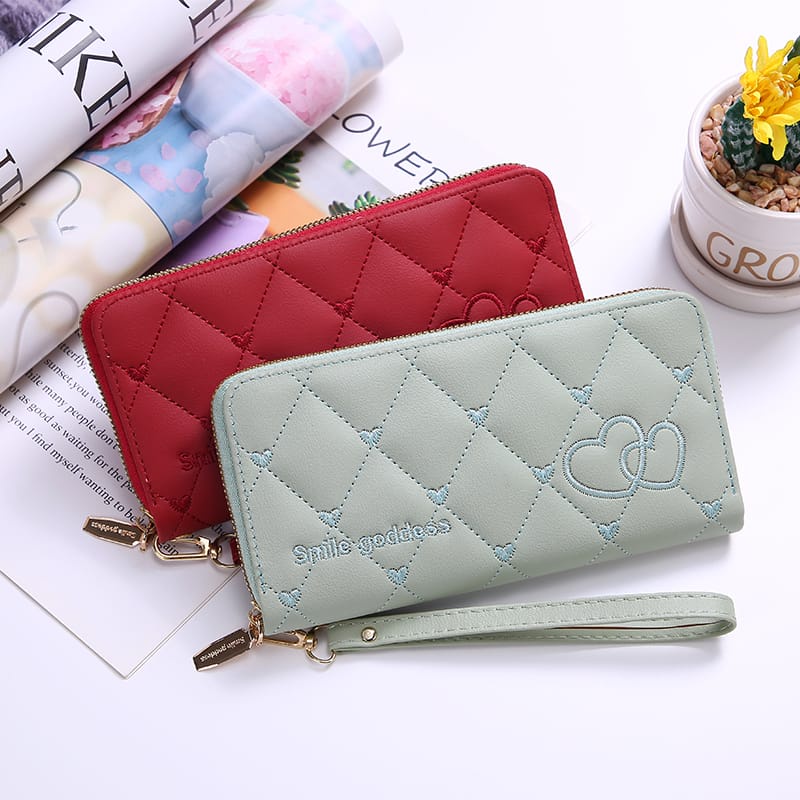 TASBLUE Dompet Panjang Impor Dompet Wanita Dompet Fashion Ritsleting Terbaru   Pola Hati Dompet Panjang Gaya Korea D305 Mode Koin Dompet Lipat Dompet Multifungsi  Dompet Wanita Impor