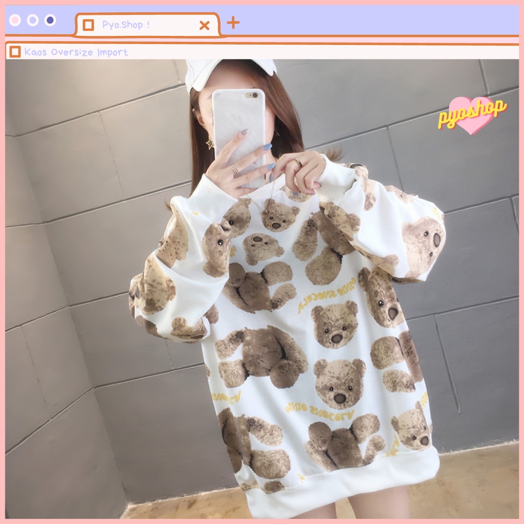 SWEATER Lengan Panjang Oversize Import Motif BEAR COKLAT