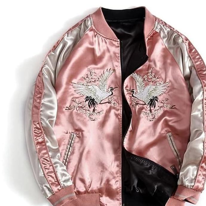 Produk Terbaru Sukajan Yokosuka Bomber Wanita Jepang Charming Swan Pink Black Silver