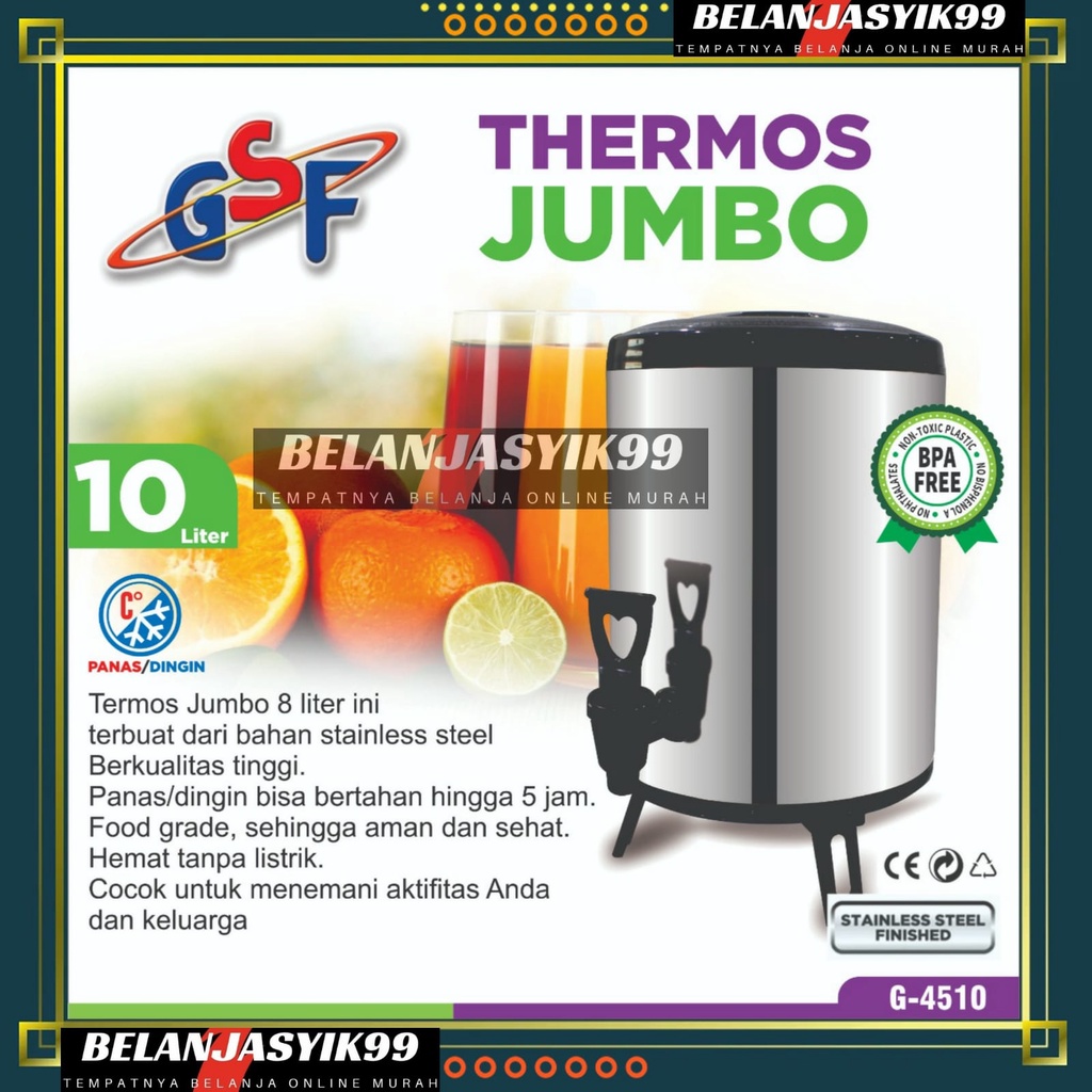 THERMOS JUMBO 10 LITER GSF G-4510 / WATER JUG MILK TEA BUCKET TERMOS TUAS KERAN KAPASITAS BESAR STAINLESS STEEL 10 LITER 10L 10 L 10LITER GSF 4510 DRINK JAR / THERMOS TEMPAT MINUM TEH KOPI / TERMOS JUMBO 10 LITER GSF 4510