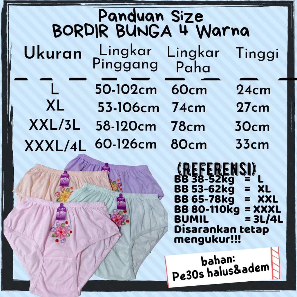 Celana Dalam Wanita Bordir Bunga JUMBO CD Wanita Polos Bordir CD Ibu  Hamil Ecer XXXL XXL XL L