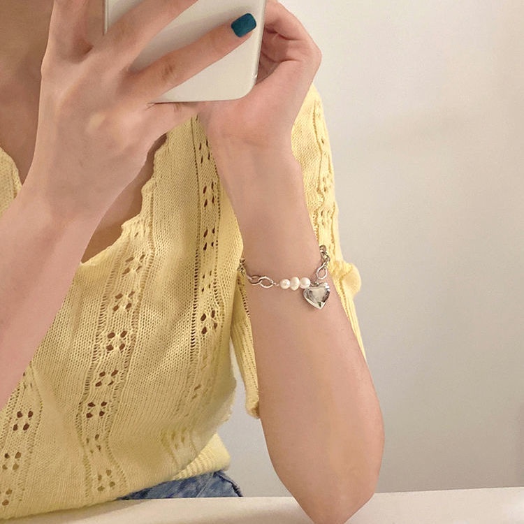 Gelang Tangan Rantai Aksen Hati / Mutiara Imitasi Untuk Wanita 2022