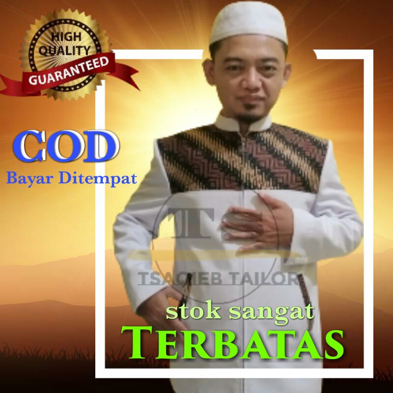 Jasket Santri Pria Kombinasi Batik Putih