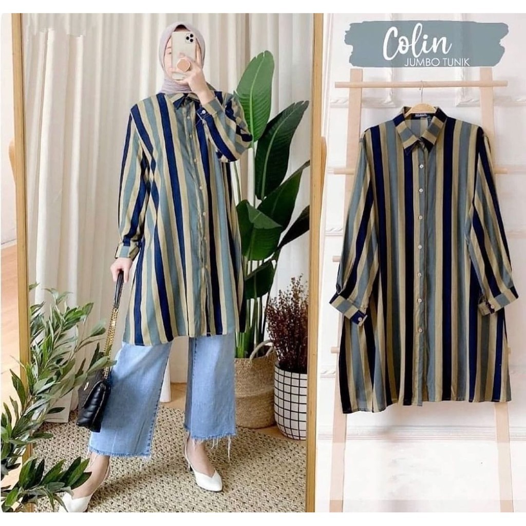 COLIN TUNIK RAYON JUMBO BUSUI FIT M TO XXL / LONG TUNIK JUMBO MOTIF SALUR / TUNIK MOTIF / TUNIK JUMB