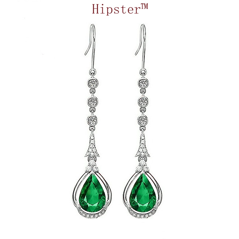 Full Diamond Luxury Diamond Retro Temperament Emerald Tassel Ear Hook