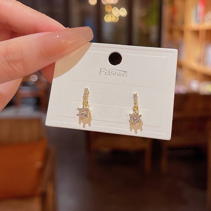 Anting Tusuk Sterling silver 925 Desain Simple Lucu Hias Kristal Zircon Untuk Wanita