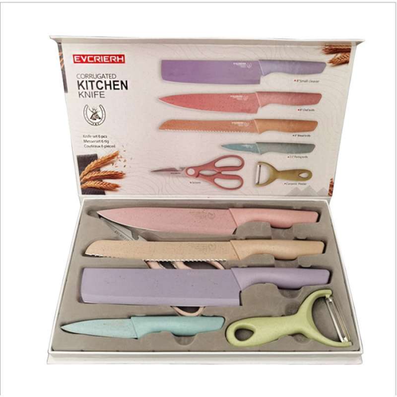 Pisau Set jerami 6in1 gandum elegan cantik pisau colorfull evcriverh kitchen knife