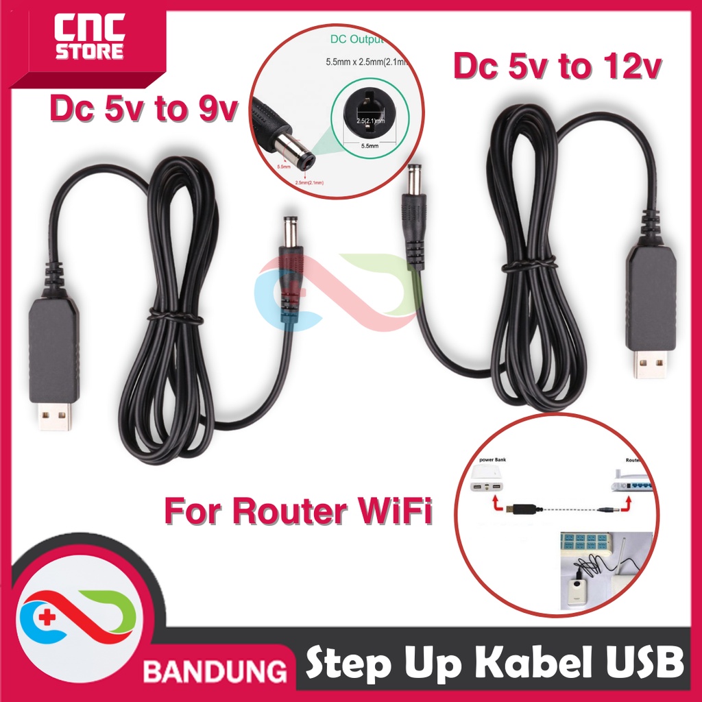 STEP UP KABEL USB 5V TO 12V JACK DC 5.5x2.1MM FOR ROUTER WiFi