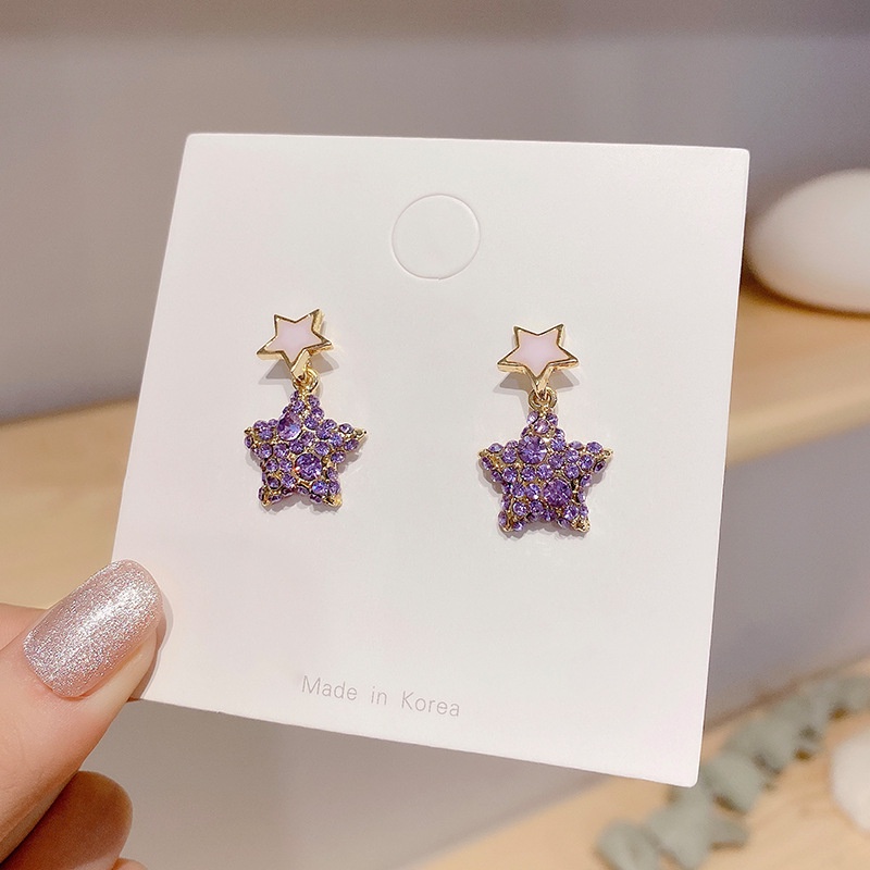 IFYOU Fashion Purple Crystal Earrings Sweet Girls Star Heart Stud Earrings Women Jewelry Accessories