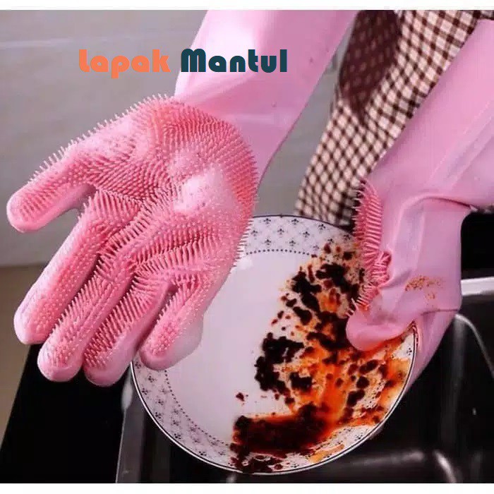 LM-0098 Sarung Tangan Cuci Piring Silikon Serbaguna Tebal Tahan Panas - Silicone Cleaning Gloves