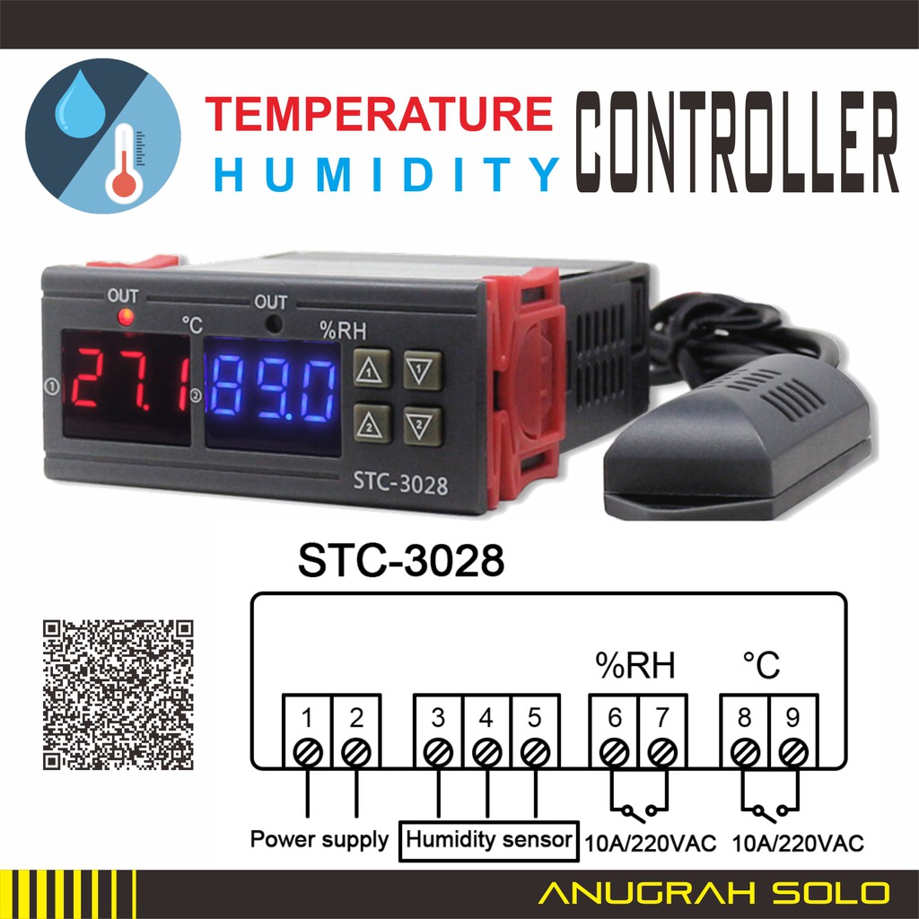 STC-3028 Higrostat Thermostat Kontrol Suhu dan Kelembaban 110 - 220VAC